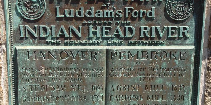 Elm Street over the Indian Head River Bridge plaque